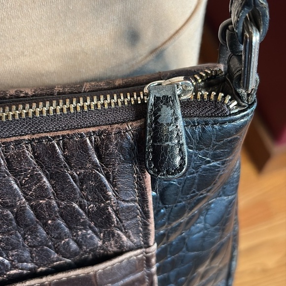 Brighton Ann Marie Bag Black Pearl Chocolate Brown Crocodile Embossed Crossbody - Picture 6 of 17